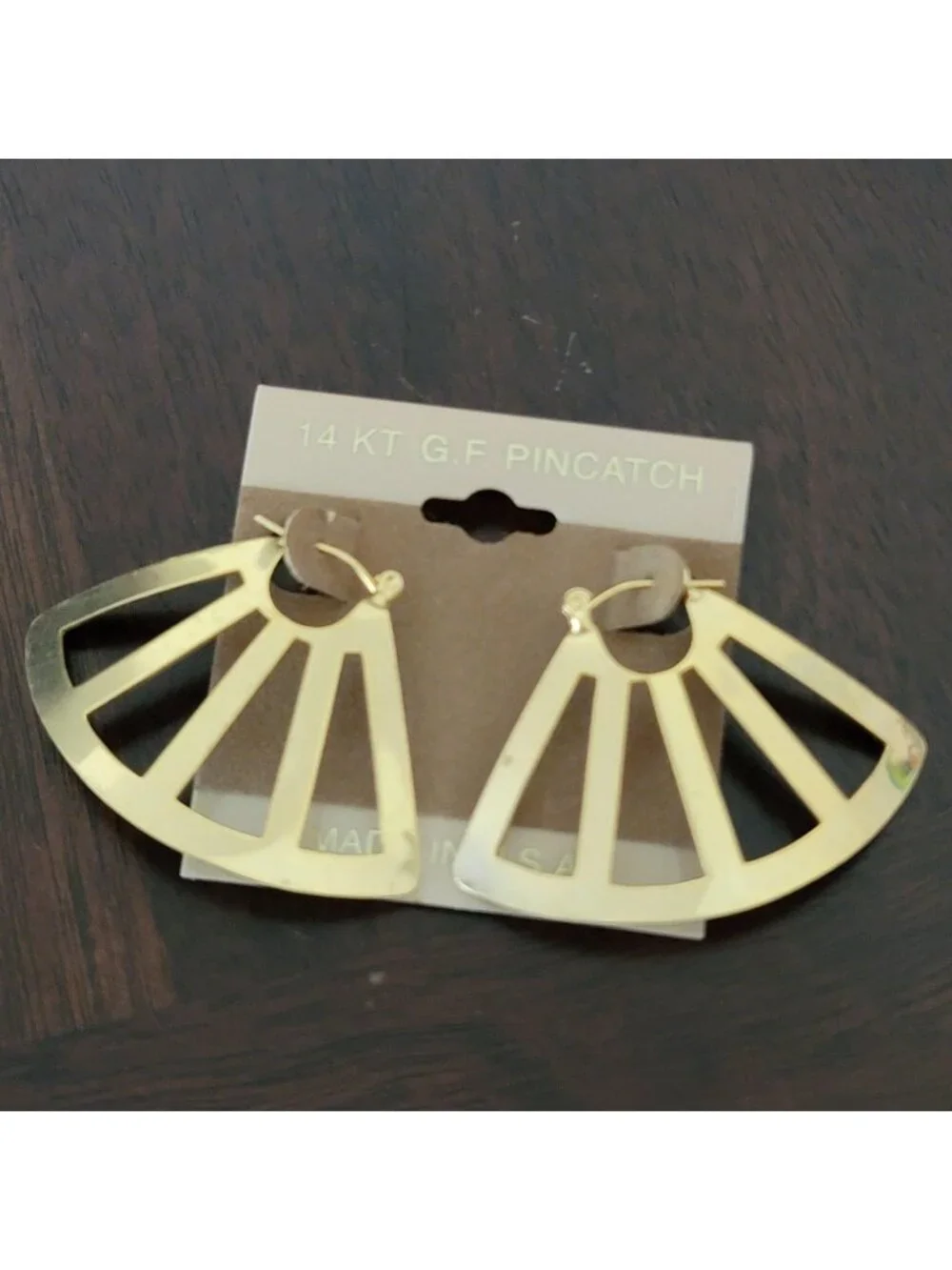 Vintage Gold Tone Fan Shaped Earrings Made in USA